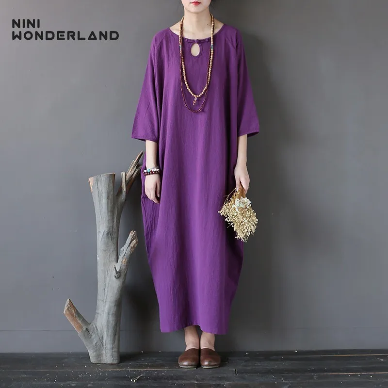 Женское Хлопковое платье NINI WONDERLAND свободное Классическое однотонное в винтажном