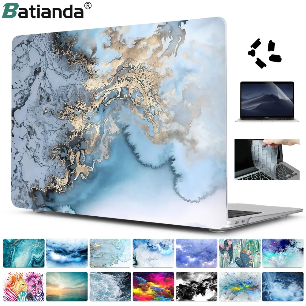 

4 in 1 Set Marble Case For Apple MacBook Pro Air 13 15 16 Inch touch bar 2020 A2251 A2159 A1932 A1706 A1990 Hard Cover+free gift