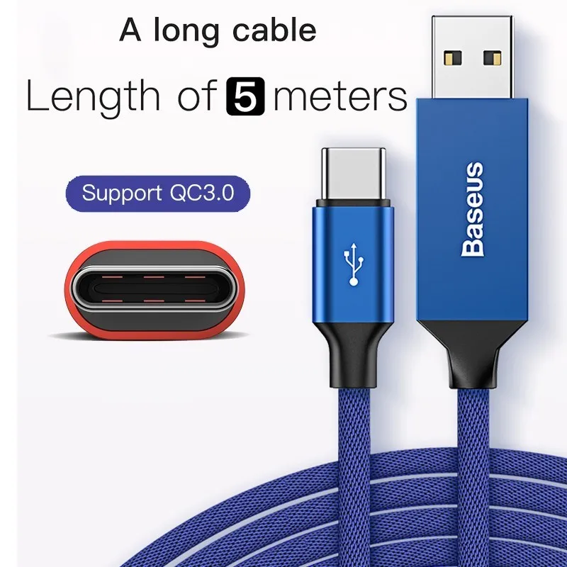 Длинный кабель USB Type C 5 м 3A поддержка быстрой зарядки синхронизации данных для