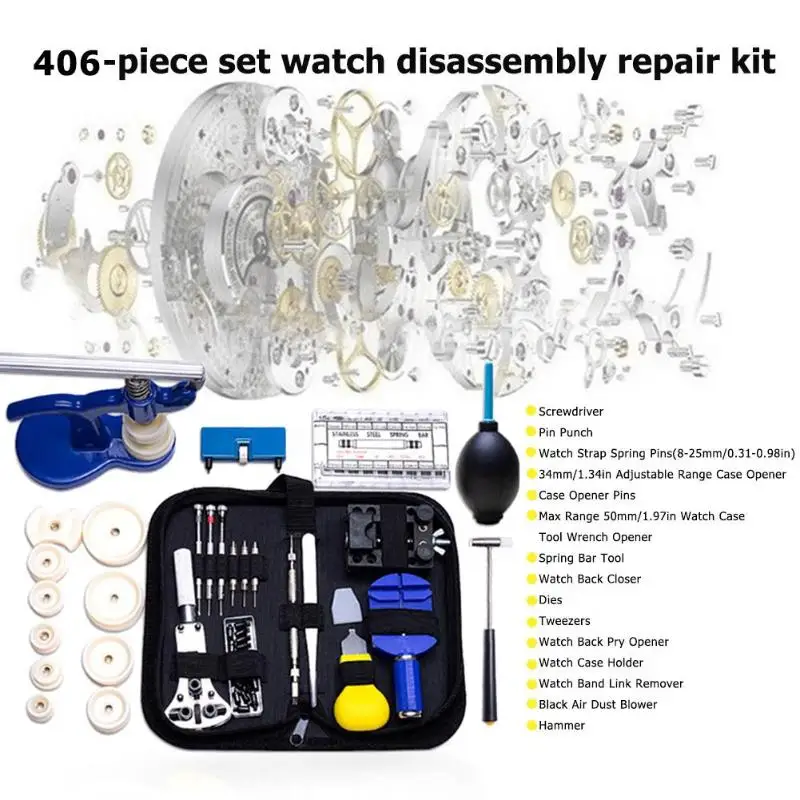 406pcs/set Professional Watch Case Opener Link Pin Remover Repair Tool Kit Set Spring Bar | Наручные часы