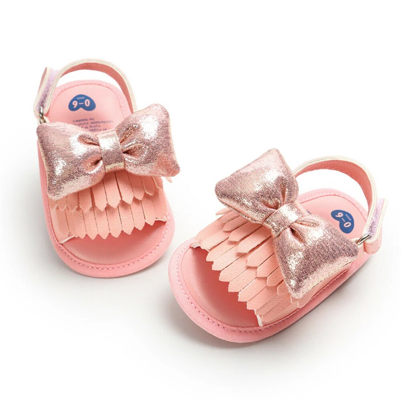 Детские сандалии с бантом и бахромой мягкая кожа для прогулок летняя