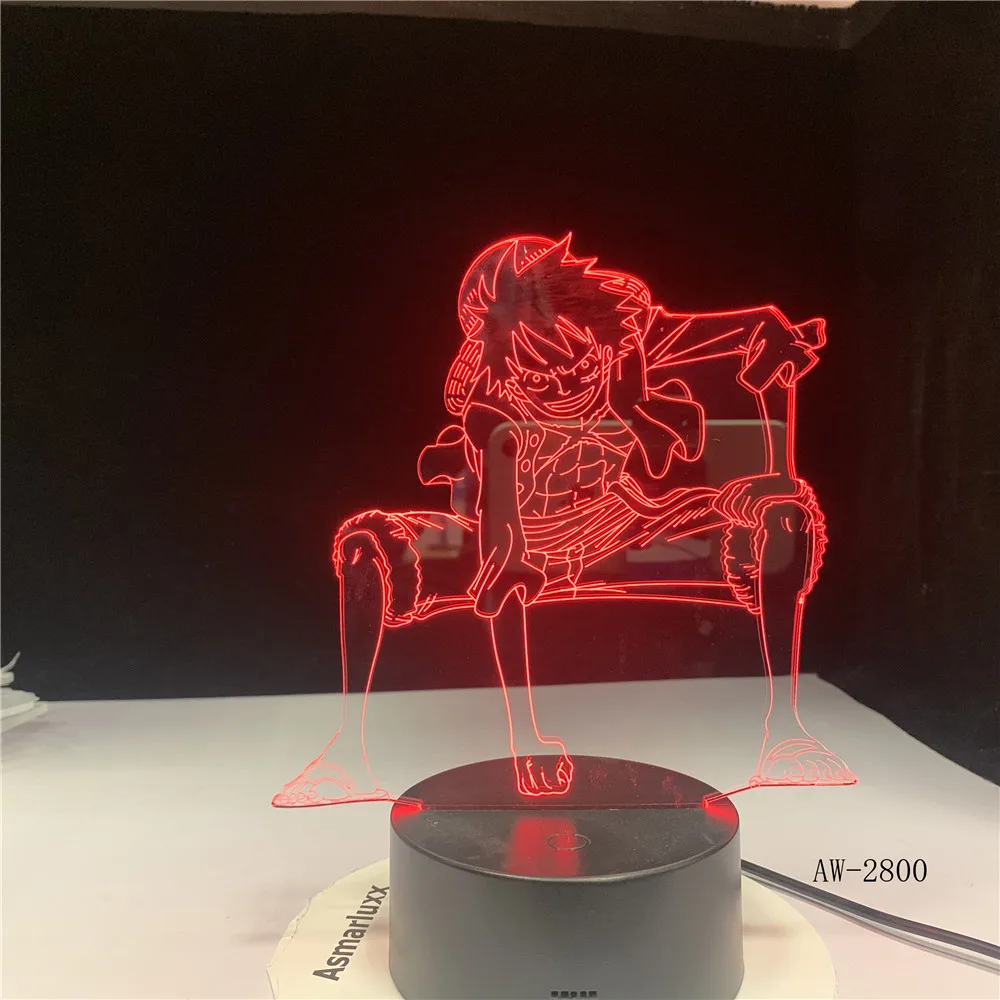 3D LED сенсорный выключатель ночник аниме одна штука Луффи настольная лампа USB 7