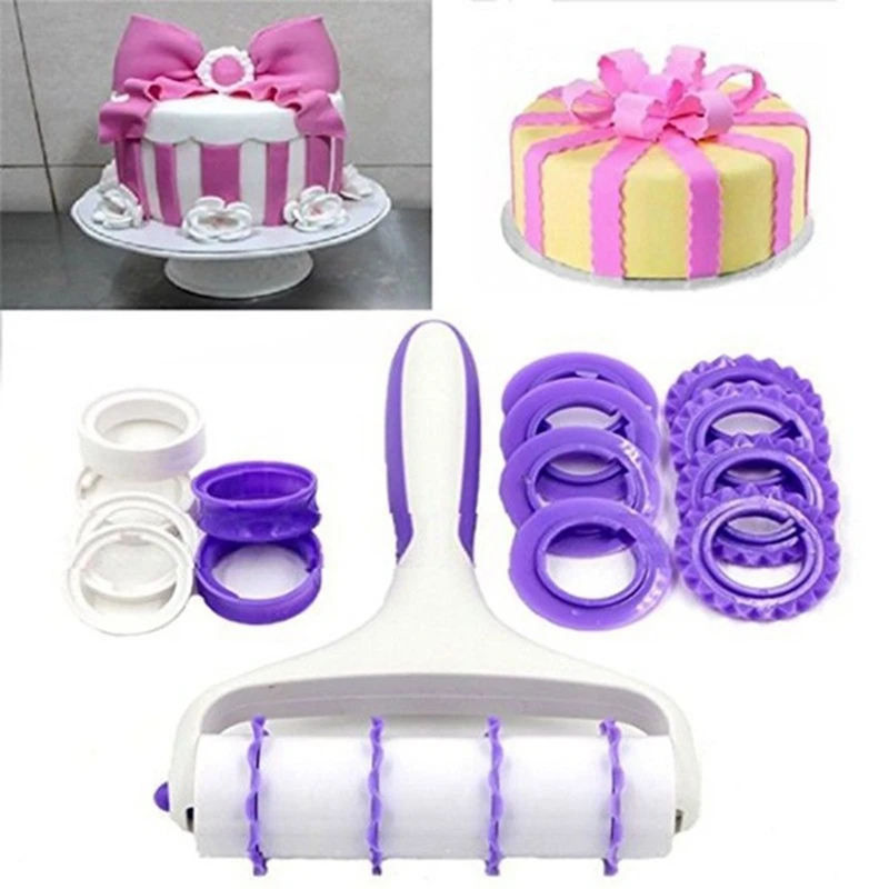Fondant лента резак Sugarcraft торт Скалка штифт тиснение свернутый набор