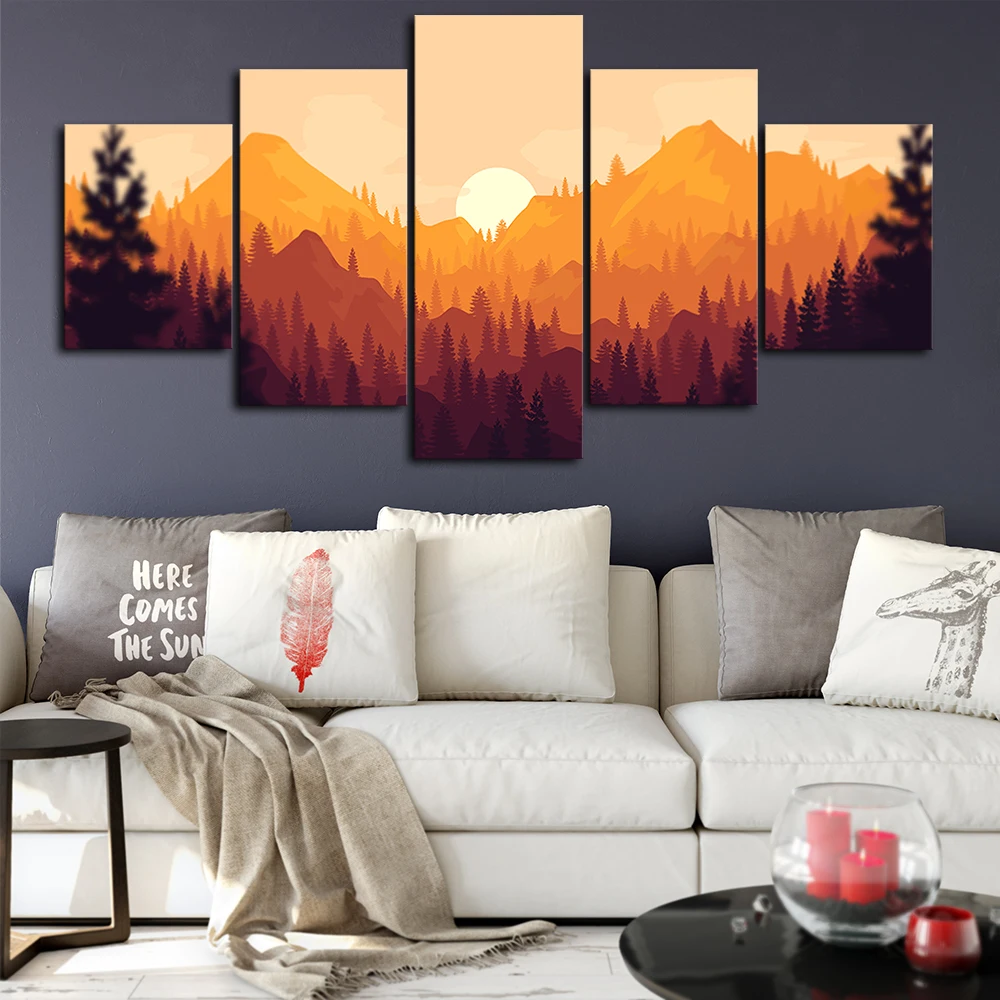 Forest Sunset Canvas Posters Home Decor Wall Art Framework 5 Pieces Paintings For Living Room HD Prints Modern Pictures | Дом и сад