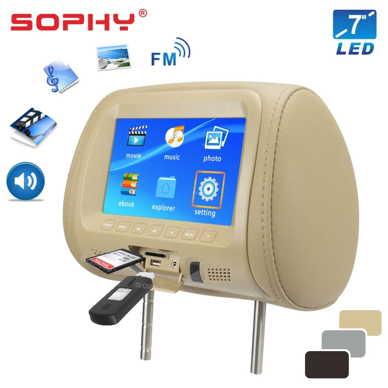 $376.00 Universal 7 inches Automobile Car Headrest Monitor Rear Seat Entertainment Multimedia Player General AV USB SD MP4