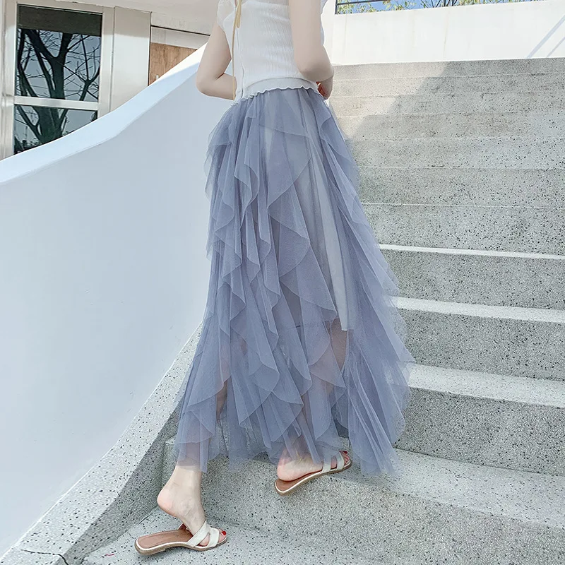 

Women Irregular Stylish Fairy Tutu Lace Ankle-Length Solid Skirts Summer Princess Multilayer Skirts 2019 New Fashion