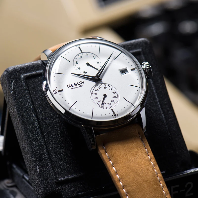

NESUN Luxury Top Brand Automatic Mechanical Men Watch Fashion Genuine Leather Wrist Watch Waterproof Male Clock Erkek Kol Saati