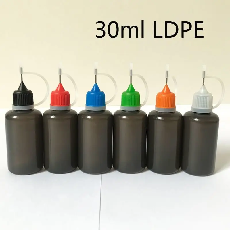 

1000pcs Black Empty E Liquid Needle Bottle 10ml 30ml LDPE Soft Plastic E juice Dropper bottles With Colorful Metal Needle Caps