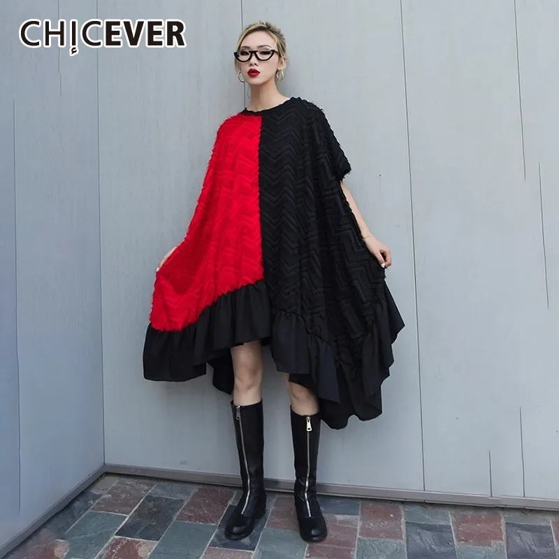 CHICEVER/весеннее мозаичное яркое цветное женское платье с круглым вырезом