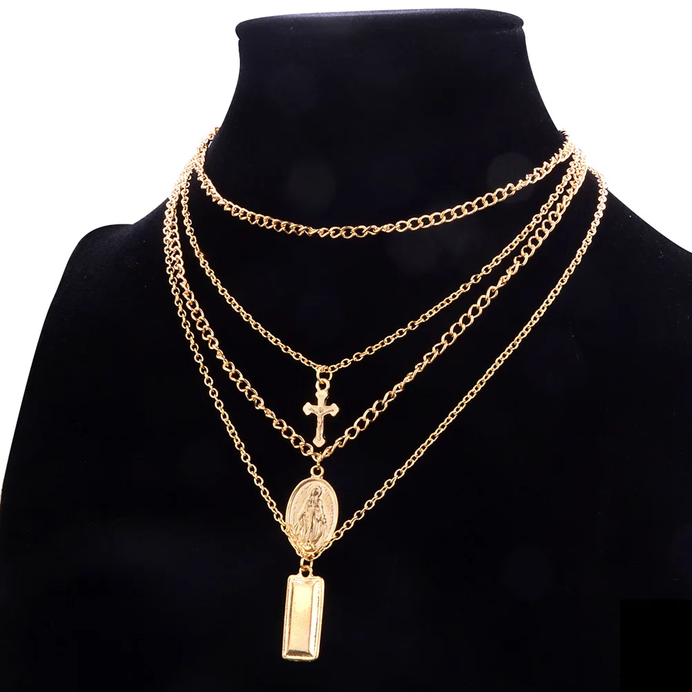 PIXNOR многослойный чокер колье крест Иисуса золотого цвета блестящий кулон