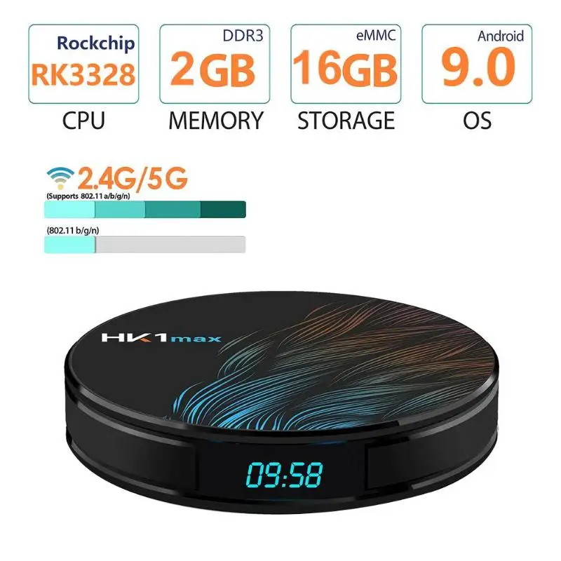 HK1 MAX Android 9 0 Смарт ТВ контейнер под элемент питания 2 ГБ + 16 RK3328 4 ядра г/5G Wi Fi K 3D H.265