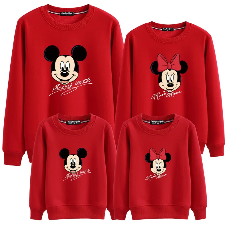 Family Clothes Mother Father Kids Autumn Minnie Long Sleeve Hoodie Sweatshirt Mickey Cartoon Mous Printed Cotton Warm Pullover | Мать и