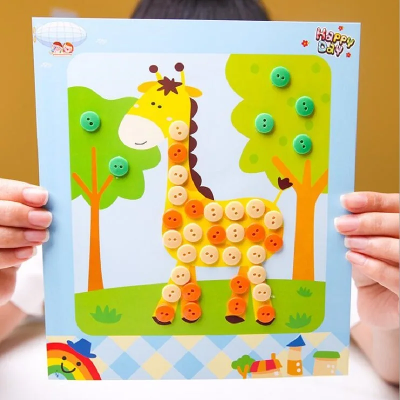 

12pcs/lot Button Puzzle Stickers Handmade DIY Toys For Children Montessori Speelgoed Brinquedo Brinquedos Juguetes Oyuncak