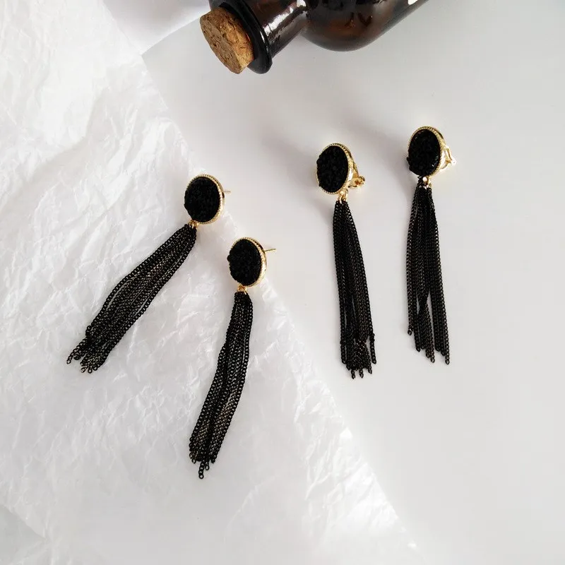 New Fashion Golden Silver Plated Dangle Earring Trendy Hanging Black Rhinestone Long Drop Earrings | Украшения и аксессуары