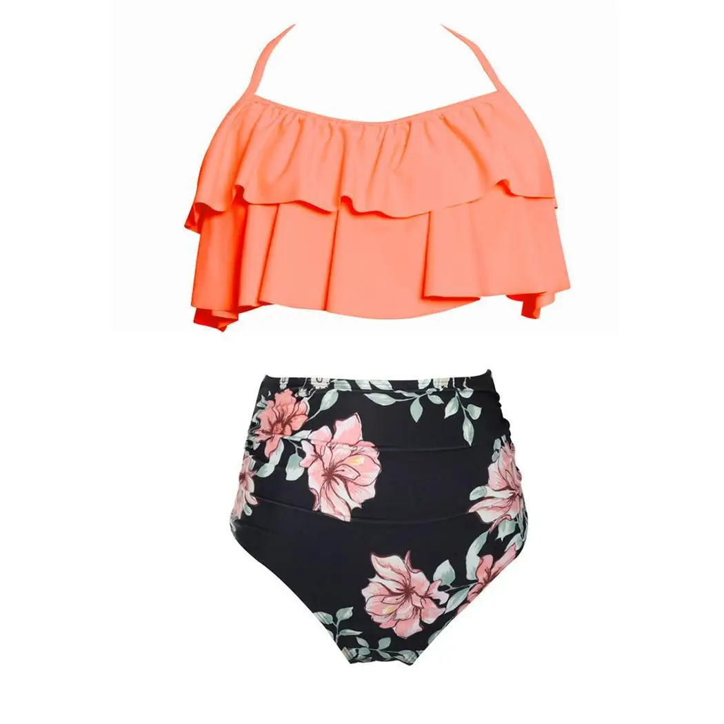 Женские цветочные плиссированные с высокой талией плавательные повседневные