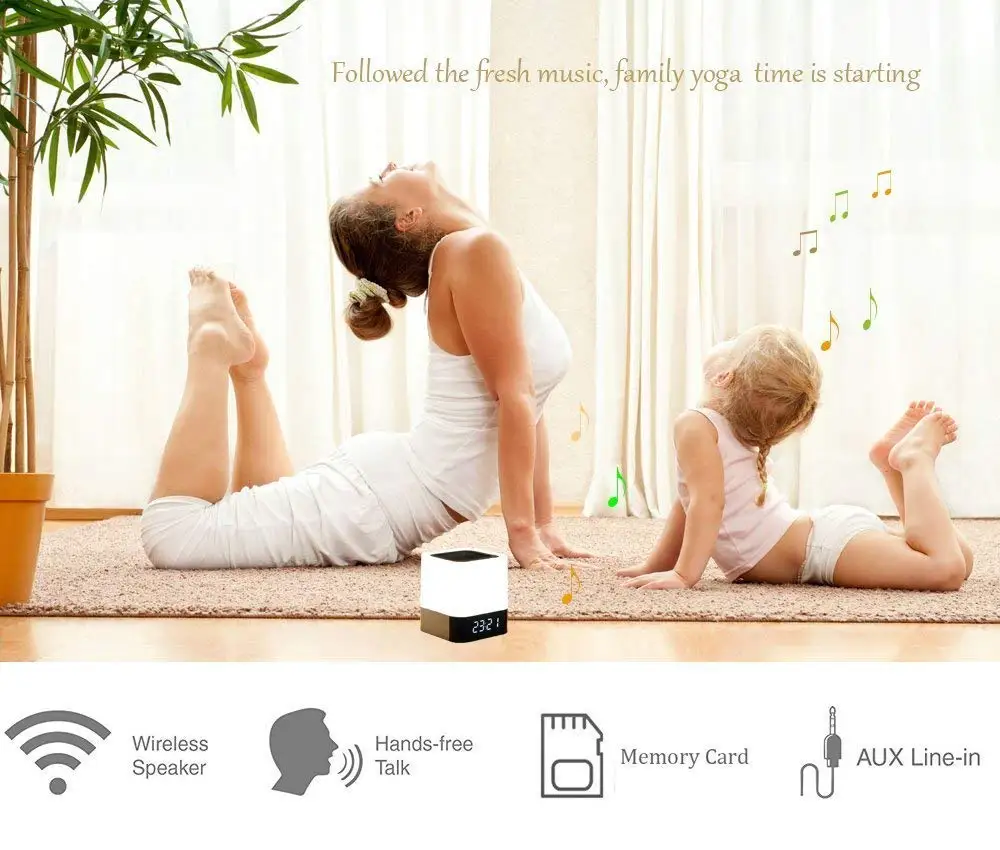 

Smart Speakers With Bluetooth Portable Wireless Night Light Loudspeakers Alarm Clock Touch Dimmable Speakers Bluetooth AUX USB