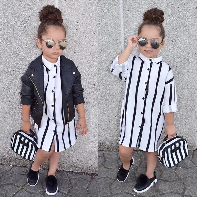 Pudcoco 1-6Y Girls Dress Long Sleeve Buttons Shirt Dresses Kids Clothes Summer Shirts UK | Детская одежда и обувь