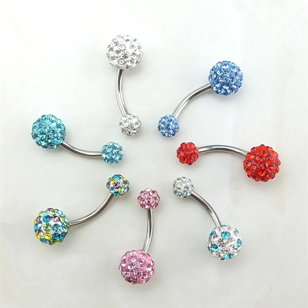 2pcs Fashion Belly Button Rings Navel Bar Disco Rock Multi Gem Ball Crystal Body Piercing Jewelry|Украшения для тела| |