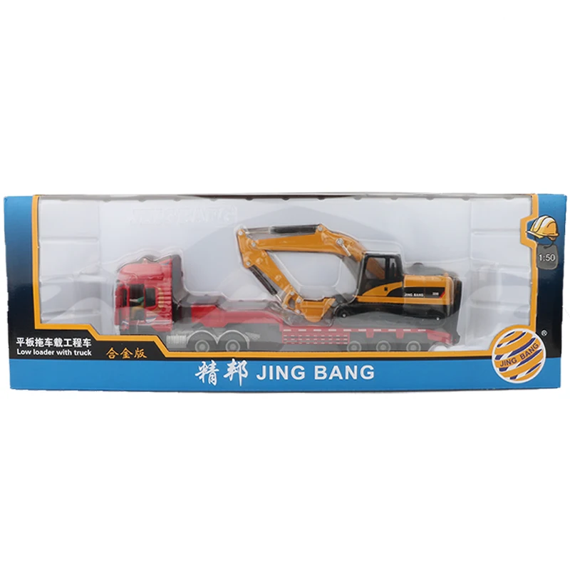 

JINGBANG 1:50 Alloy Trailer Truck Model Toy Excavator Road Roller Bulldozer Lorry Construction Vehicle Set Toys For Kids Gift