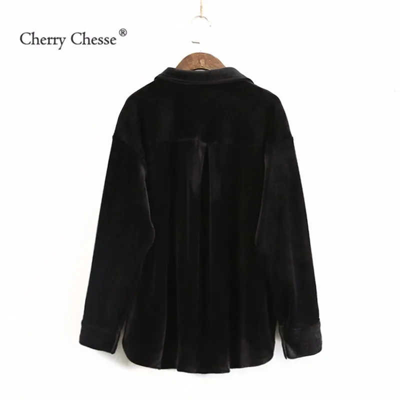 Cherry Chesse Винтаж для женщин флисовая Блузка Кнопка отложной воротник Топы
