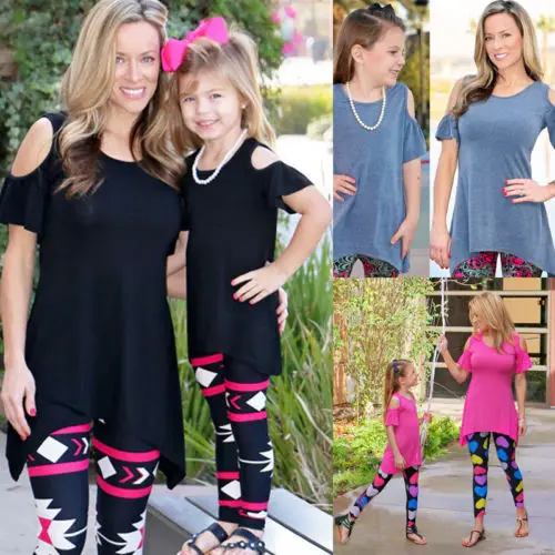 New Summer Family Matching Tops Clothing Mother Mom Parent-Child Daughter Girls Short Sleeve Shoulder T-shirt Match Outfits | Мать и