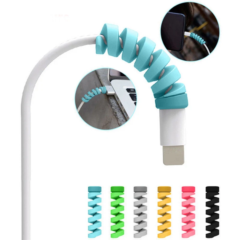 

Prevents Breakage Spiral Cable Cord Saver Cover Apple iPhone 8 X Protector 6 Color Silica Gel USB Charger Soft Soft