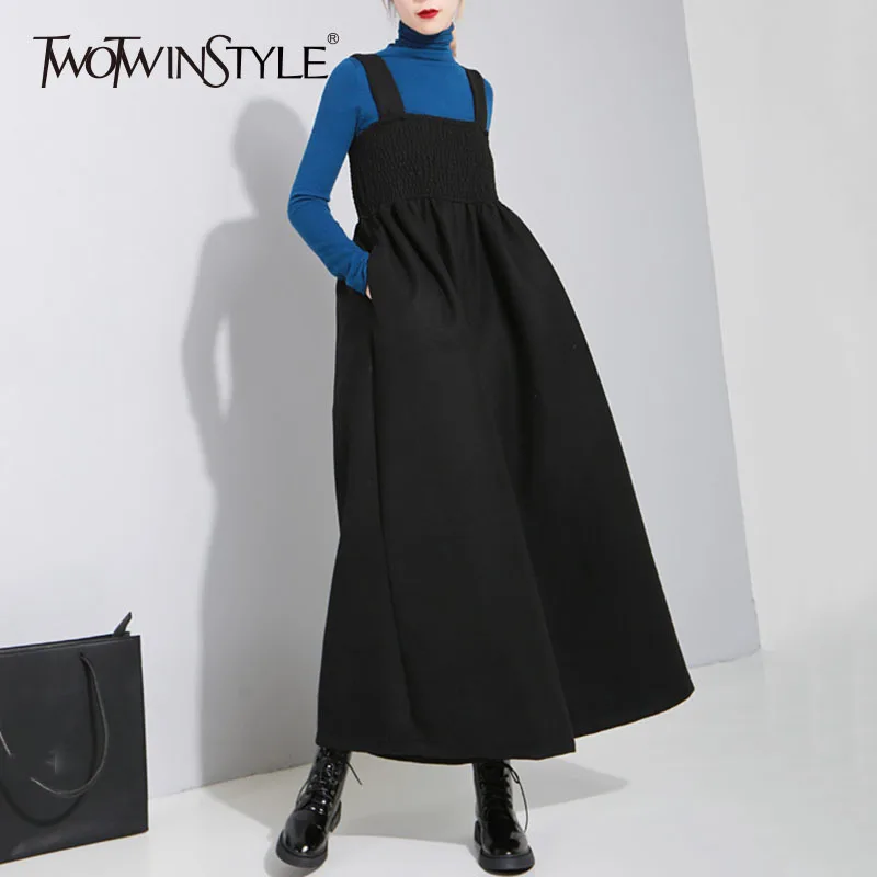 Женский шерстяной комбинезон TWOTWINSTYLE широкий повседневный на подтяжках большие