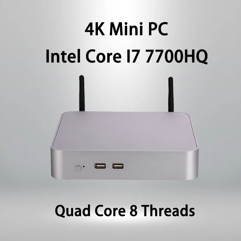 Вентилятор мини ПК Intel Core I7 7700HQ Windows 10/Ubuntu серебристый [HUNSN BA03L] (WiFi/1HD1. 4/1DP1. 2/1VGA/4USB3.