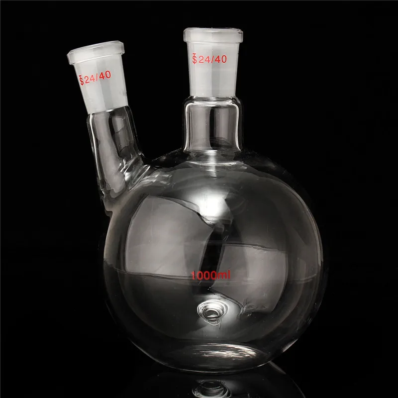 

KICUTE 1000ml 2 Neck 24/40 Flat Bottom Glass Flask Chemistry Laboratory Boiling Bottle Lab Supplies Glassware Kit Transparent