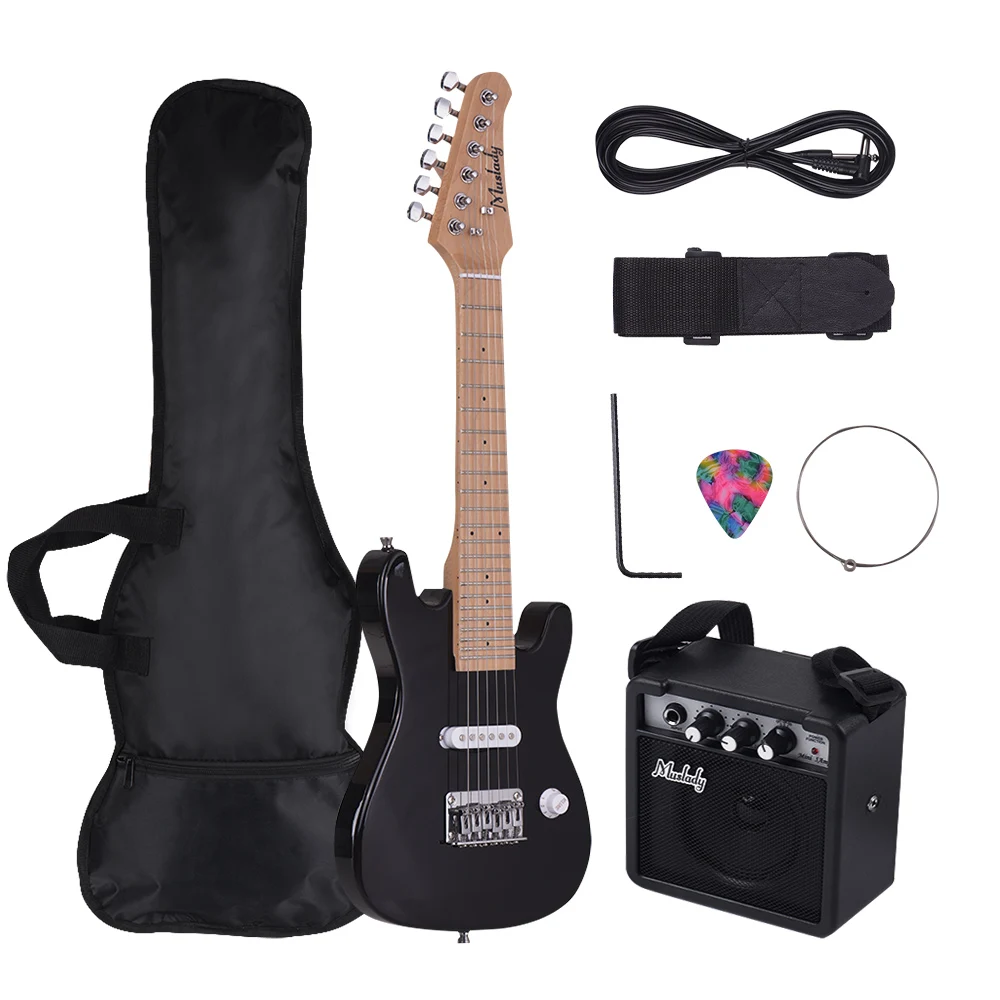 

Muslady 28 Inch ST Electric Guitar Kit Maple Neck Paulownia Body with Amplifier Guitar Bag Strap Pick String Cable for Kids