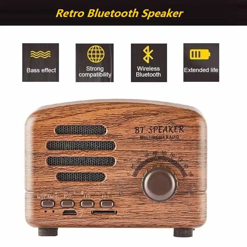 Ретро Bluetooth динамик портативный мини s Поддержка Tf карта Воспроизведение Fm радио