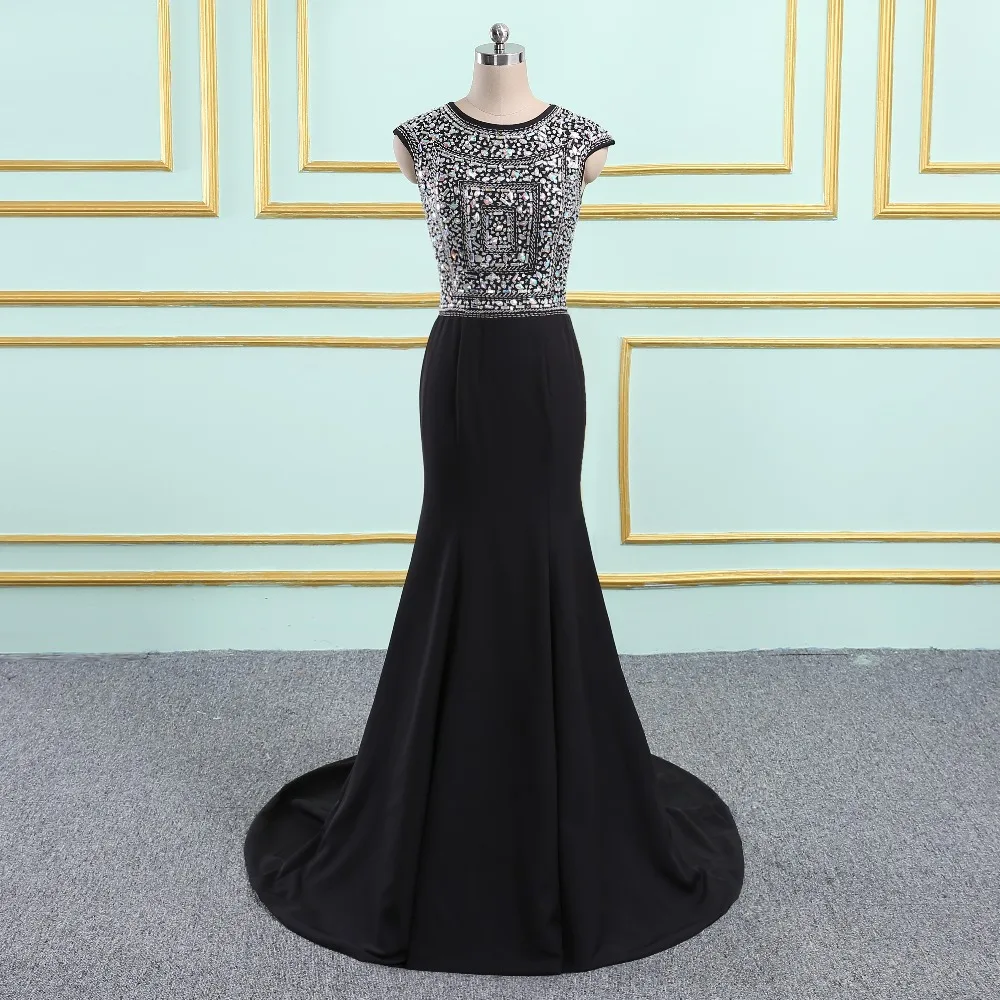 

Long Prom Dresses Luxury Crystals Beaded Top Tank Sleeveless Satin Formal Evening Dress Party Gown