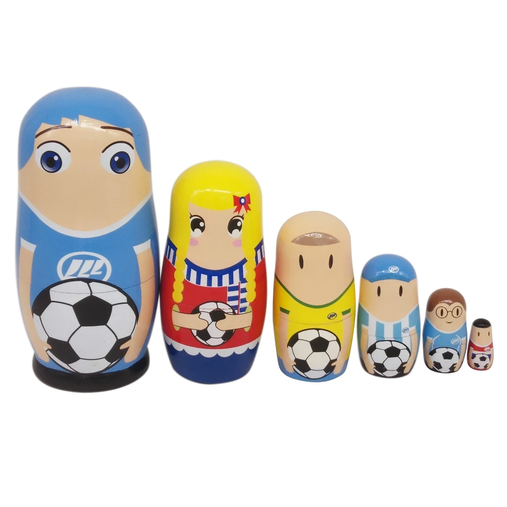 

MagiDeal 6pcs Cute Football Player Matryoshka Wooden Russian Nesting Dolls For Kids Children Playing Doll