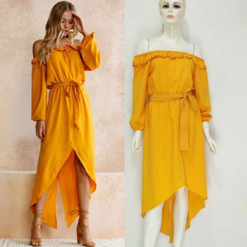 Женское пляжное платье макси свободное однотонное с вырезом лодочкой в богемном