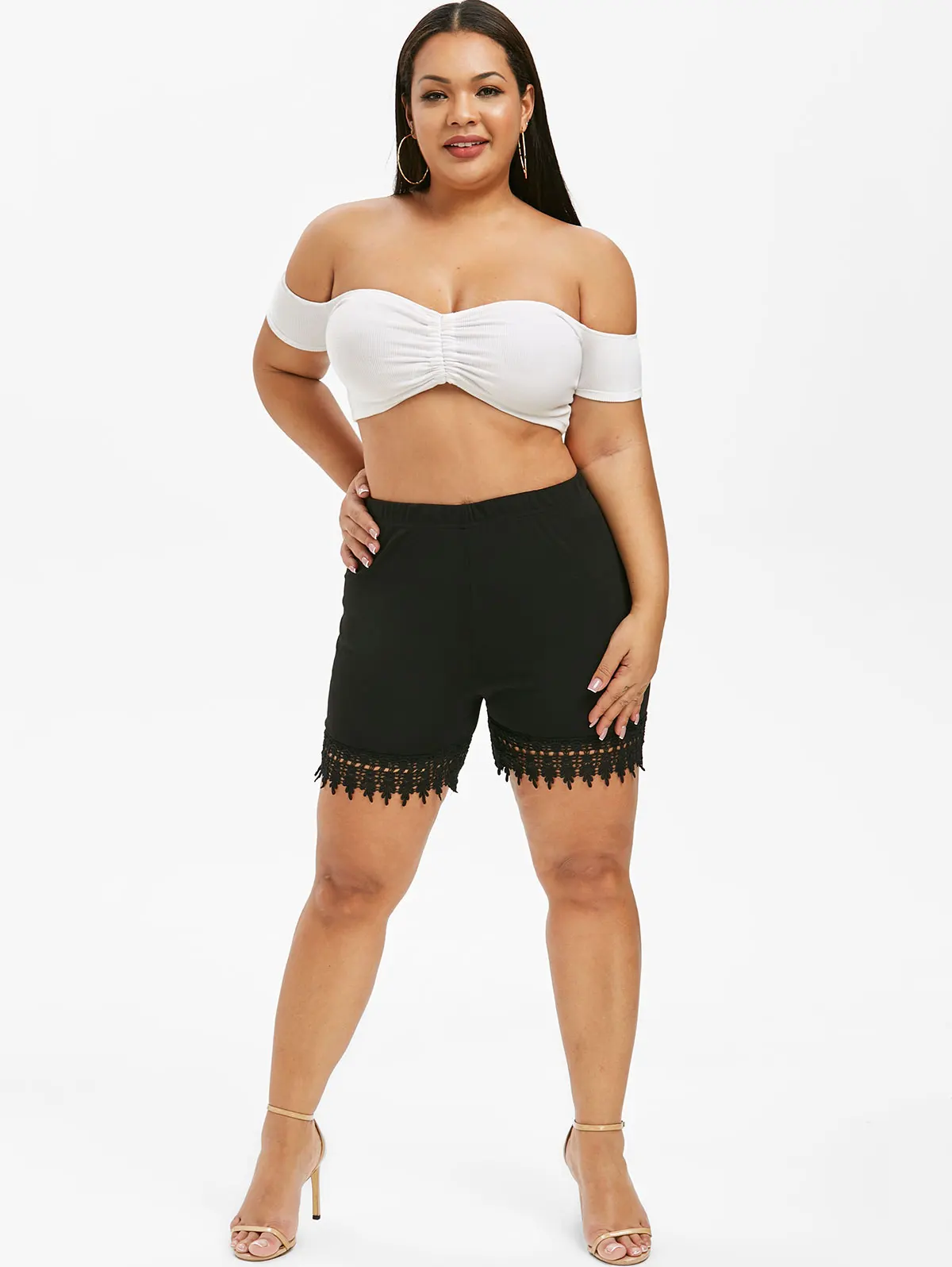 Легинсы ROSEGAL большого размера кружевные мини леггинсы с высокой эластичной