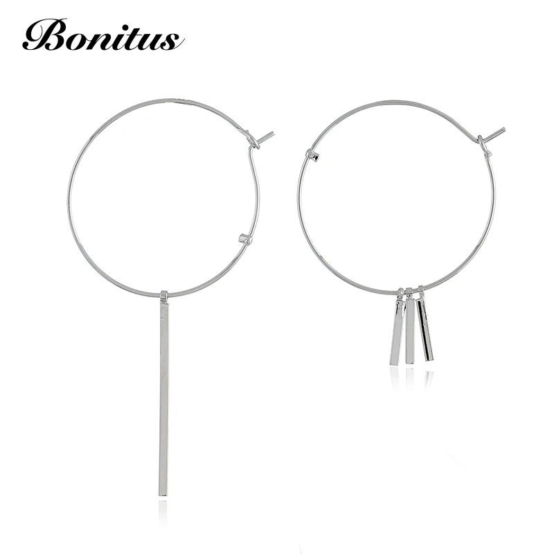 [Bonitus Jewelry] Модные Подвесные серьги 2018 Асимметричный обруч круглый ленточки для