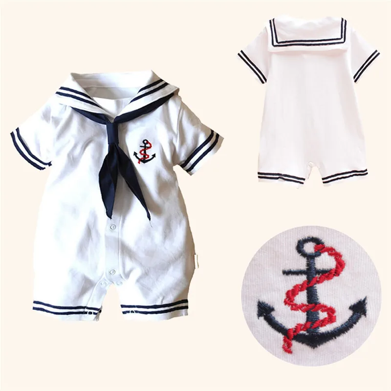 2019 Kids Baby Boy Girl Navy Style Sailor Romper Jumpsuit Clothes Outfit Infant Short Sleeve 4-18M Cotton Clothing | Детская одежда и