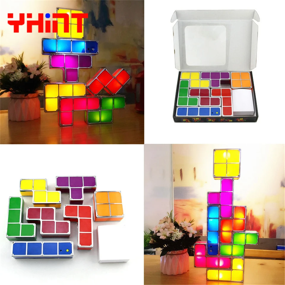 DIY тетрис лампа головоломка свет Штабелируемый LED Настольная конструктивный блок