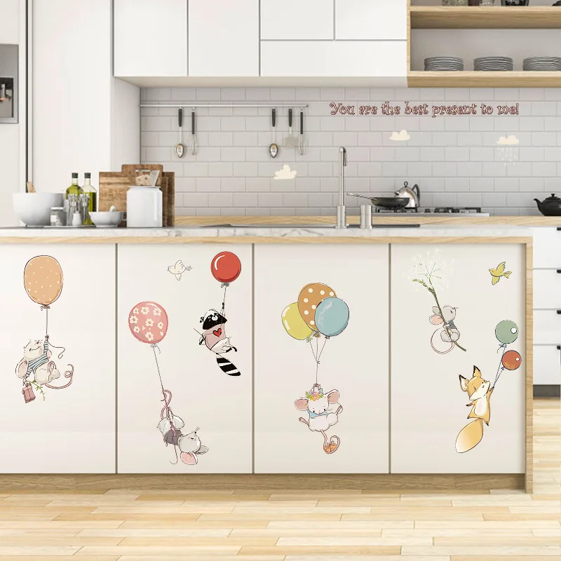 

Tofok Cartoon Mouse Balloon Wall Sticker Cute Animal Kids Room Bedroom Nursery Mural Decals DIY Vinyl Dorm Creative Decor