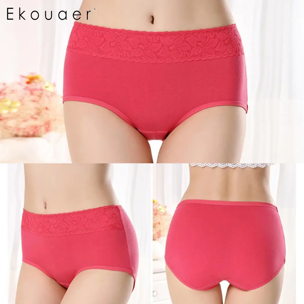 Ekouaer 4 шт./кор. Для женщин трусики 100% хлопоковое Сексуальные трусы мягкие дышащие