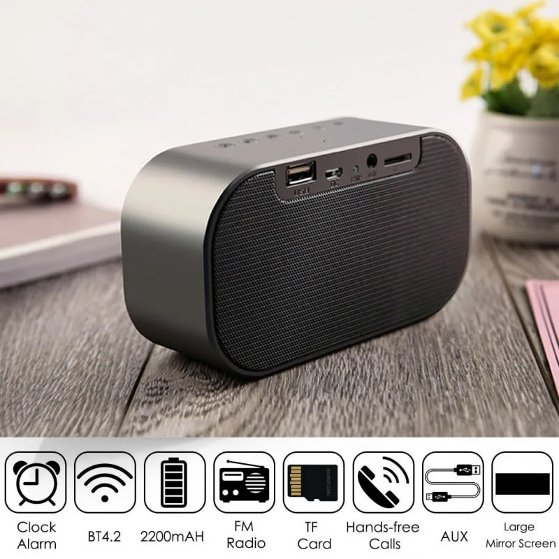 Светодиодный Будильник с FM радио беспроводной Bluetooth динамик зеркало дисплей