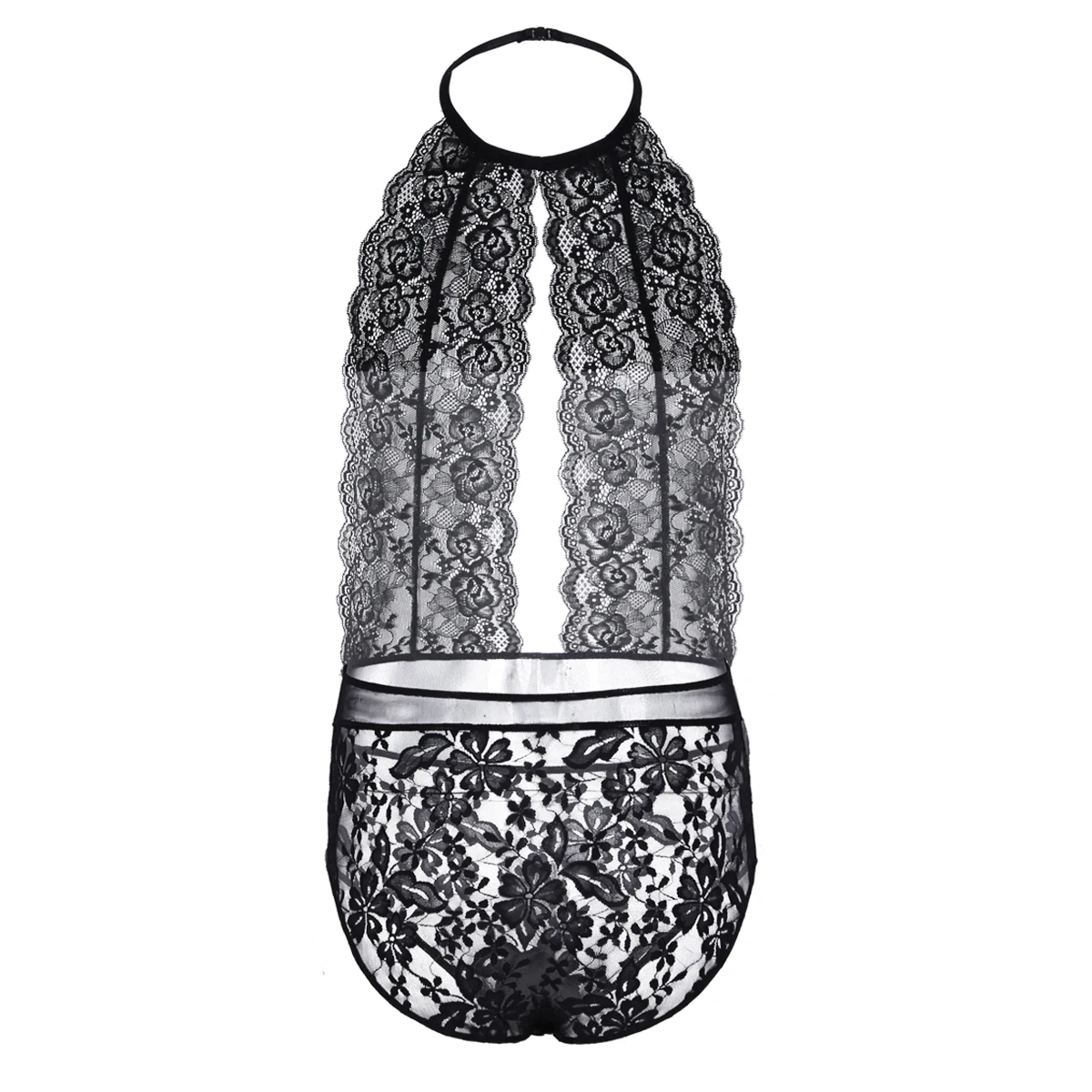 Женское белье с цветочным кружевом боди без рукавов вырезом на шее и открытой
