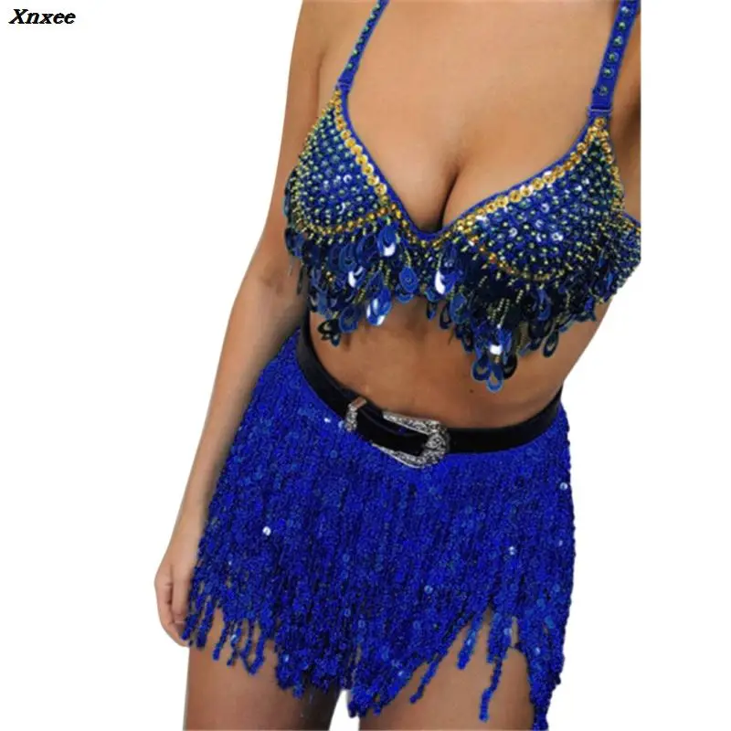 Sequin Belly Dance Costumes Skirt Women Coins Velvet Hip Hula Scarf Wasit Belt Dancewear Tribe Style Ladies Tassel Boho Skirts | Женская