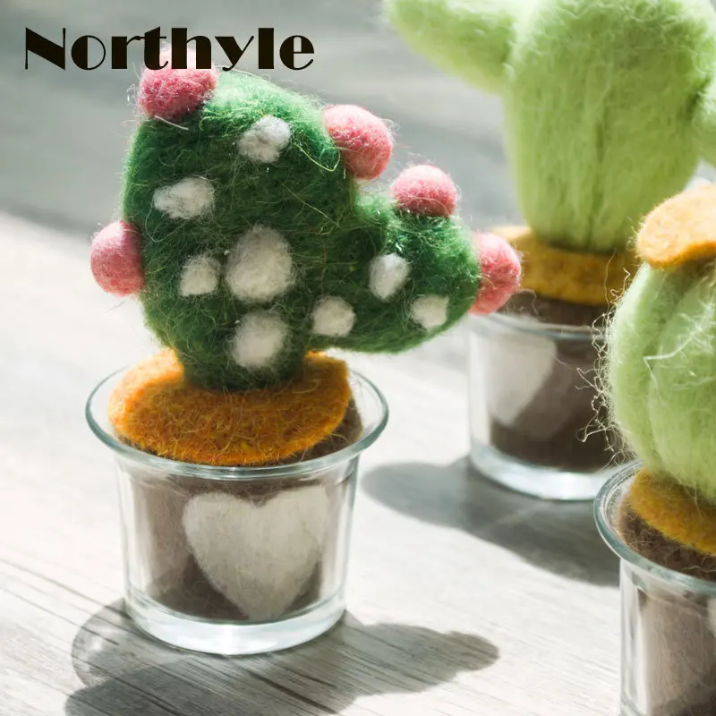 Original Northyle wool potted cactus miniature fleece figurine fake plant craft christmas gift home decoration | Дом и сад