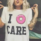 Футболка с надписью I Donut Care, Женская забавная футболка с принтом в виде пончика, футболка для женщин, модные летние топы, футболка с рисунком