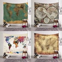 vintage world map printed polyester wall hanging tapestry room decorative wall tapestry carpet yoga beach towel tablecloth decor