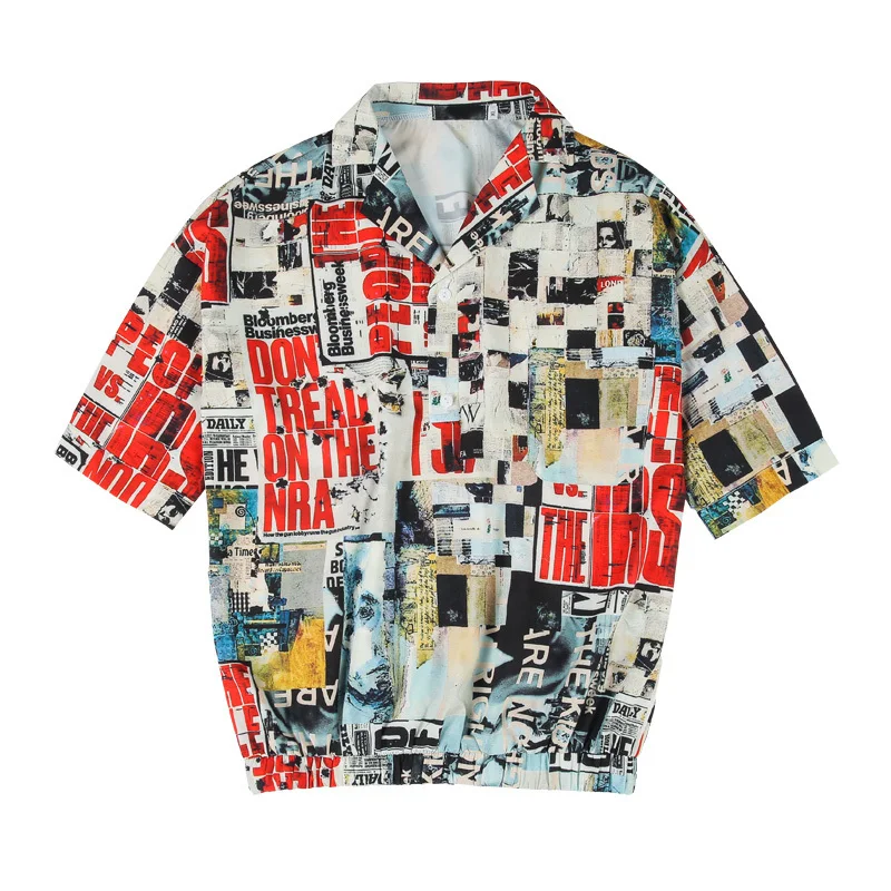 2019 Летняя мужская модная трендовая Мужская рубашка с принтом отворотным