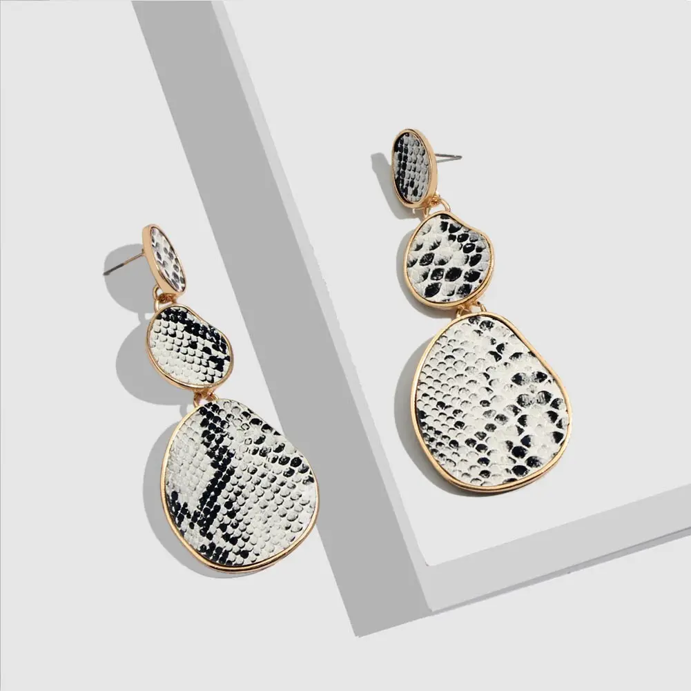 JUST FEEL Fashion Leopard Long Drop Earrings For Women Leather Vintage Geometric Punk Dangle Big Statement Earring Party Jewelry | Украшения