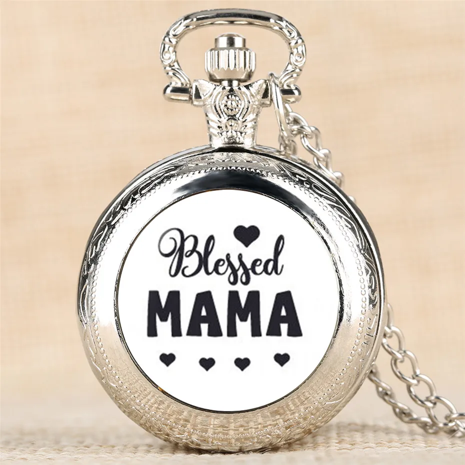 Женские кварцевые карманные часы Blessed Mama элегантные с подвеской и серебряной