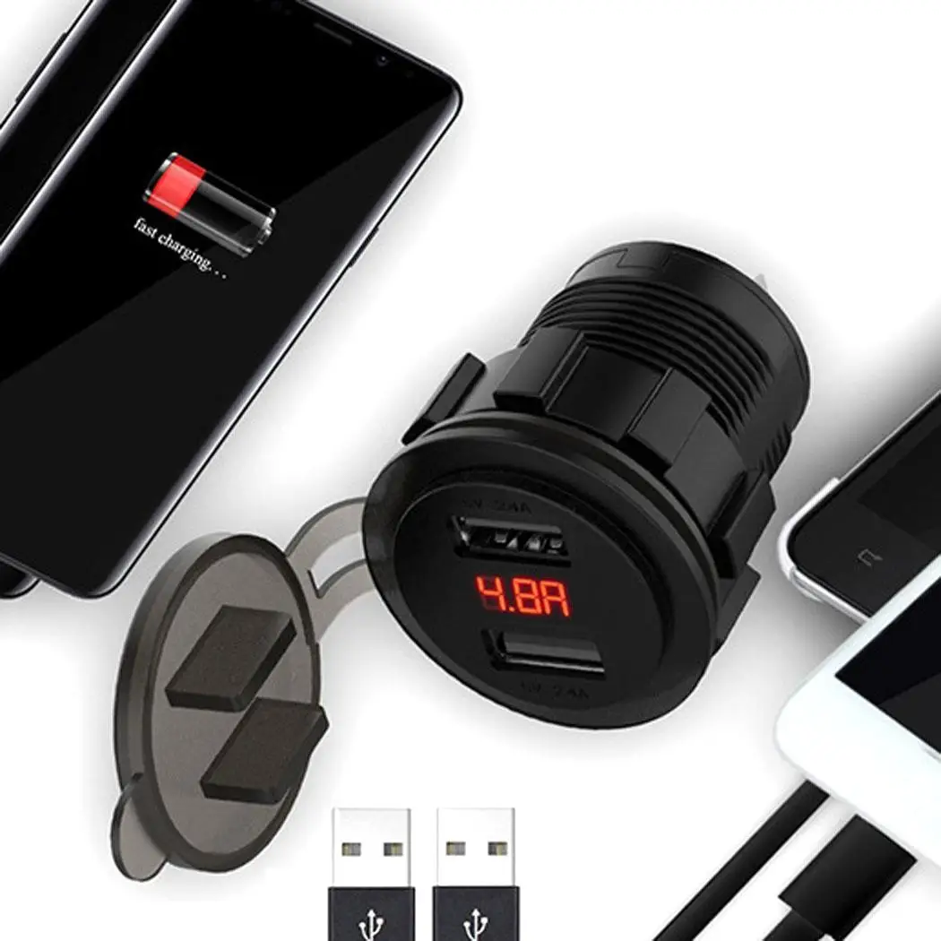 4.8A USB двойное автомобильное зарядное устройство со светодиодным дисплеем общий